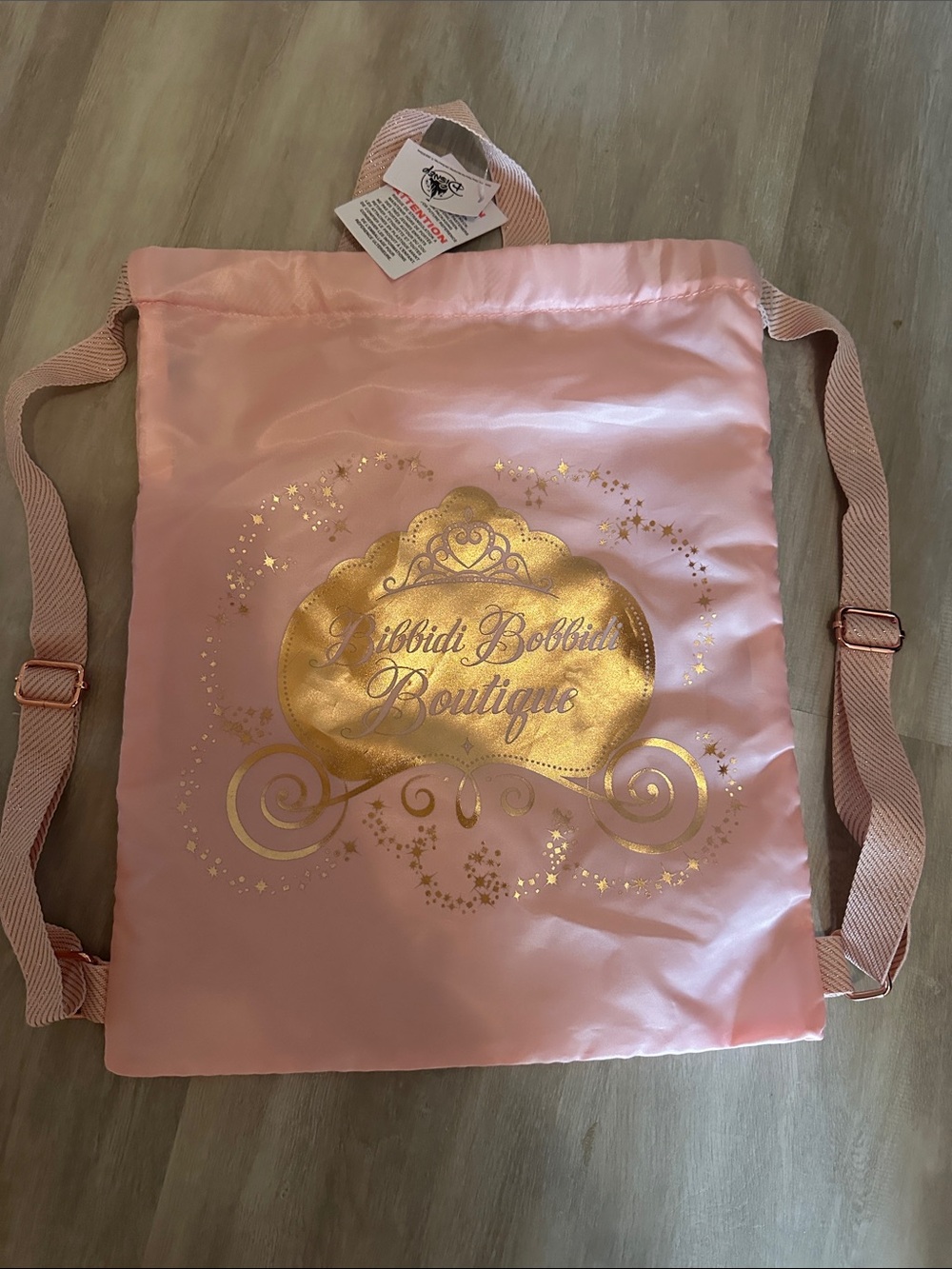 Disney Pink Satin Drawstring Backpack with Gold Logo